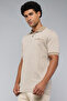 Men's Cream Patterned Polo T-Shirt with Short Sleeves - 2