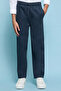 Boy's Dark blue Solid Straight Fit Pants with Drawstring Waist