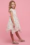Girl's Cream Floral Printed Dress with Crew Neck and Cap Sleeves - 2