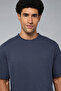 Men's Blue Textured T-Shirt with Crew Neck and Short Sleeves - 5