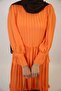 Samahah - Graceful Linen Maxi Dress with Pintuck Pleats and Ruffled Hem - Pumpkin Orange - 5