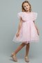 Girl's Pink Sequined Dress with Square Neck and Ruffle Sleeves