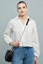 Women's Cream Schiffli Shirt with Classic Collar and Long Sleeves - 4