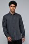 Men's Gray Textured Shirt with Classic Collar and Long Sleeves