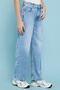 Girl's Blue Faded Straight Fit Jeans with Button Closure - 3