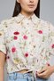 Women's Cream Floral Print Crop Shirt with Classic Collar and Short Sleeves - 5