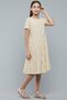 Girl's Yellow Printed Tiered Dress with Cre Neck and Short Sleeves - 2