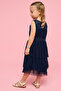 Girl's Dark blue Sequined Sleeveless Fit & Flare Dress with Round Neck - 4