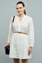 Women's Cream Schiffli Tunic with Stand Collar and Puff Sleeves - 4