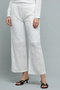 Women's Beige Schiffli Wide Leg Pants with Elastic Waist
