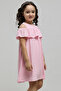Girl's Pink Schiffli Dress with Crew Neck and Cold Shoulder - 2