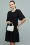 Women's Black Schiffli Tiered Dress with Crew Neck and Short Sleeves - 4