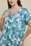 Women's Green Floral Printed Nightdress with Crew Neck and Short Sleeves - 5