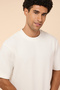 Men's Cream Textured T-Shirt with Crew Neck and Short Sleeves - 5