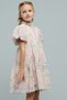 Girl's Cream Schiffli Dress with High Neck and Puff Sleeves - 3