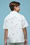 Boy's Cream Embroidered Shirt with Classic Collar and Short Sleeves - 5