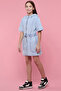 Girl's Blue Washed Hooded Romper with Short Sleeves - 4