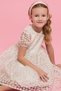 Girl's Cream Embroidered Dress with Crew Neck and Puff Sleeves - 3