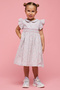Girl's Pink Floral Print Flared Dress with Peter Pan Collar Neck and Flutter Sleeves - 3