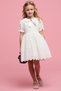 Girl's Cream Embroidered Dress with Peter Pan Collar and Puff Sleeves