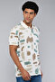 Men's White Patterned Polo T-Shirt with Short Sleeves - 2