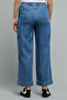 Women's Blue Washed Wide Leg Jeans with Elastic Waist - 4