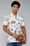 Men's White Patterned Polo T-Shirt with Short Sleeves - 3