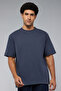 Men's Blue Textured T-Shirt with Crew Neck and Short Sleeves