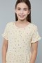 Girl's Yellow Printed Tiered Dress with Cre Neck and Short Sleeves - 5
