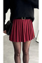 Women's Burgundy Full Pleated Mini Back Shorts Skirt High Waist Casual Combination Skirt - 2