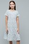 Girl's Beige Printed Tiered Dress with Cre Neck and Short Sleeves - 2