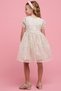 Girl's Cream Embroidered Dress with Crew Neck and Puff Sleeves - 4
