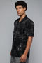 Men's Black Printed Shirt with Revere Collar and Short Sleeves - 4