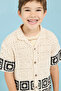 Boy's Cream Crochet Shirt With Revere Collar And Short Sleeves - 2