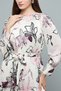 Women's Cream Floral Printed Midi Dress with Crew Neck and Long Sleeves - 5