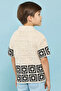 Boy's Cream Crochet Shirt With Revere Collar And Short Sleeves - 4