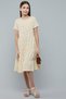 Girl's Yellow Printed Tiered Dress with Cre Neck and Short Sleeves
