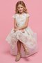 Girl's Cream Floral Printed Dress with Crew Neck and Cap Sleeves - 3