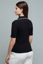 Women's Black Ribbed Polo T-Shirt with Short Sleeves - 4
