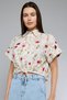 Women's Cream Floral Print Crop Shirt with Classic Collar and Short Sleeves