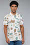Men's White Patterned Polo T-Shirt with Short Sleeves