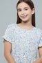 Girl's Beige Printed Tiered Dress with Cre Neck and Short Sleeves - 5