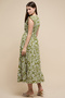 Women's Green Printed Midi Dress with V-Neck and Short Sleeves - 4