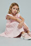 Girl's Pink Embroidered Dress with Square Neck and Ruffle Sleeves - 4