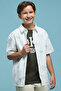 Boy's Cream Embroidered Shirt with Classic Collar and Short Sleeves - 2