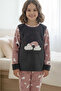 Girl's Fleece Patterned Pajama Set - Gray - 4