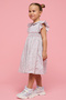 Girl's Pink Floral Print Flared Dress with Peter Pan Collar Neck and Flutter Sleeves - 2