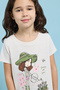 Girl's Ecru Printed T-Shirt with Crew Neck and Short Sleeves - 4