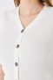 Women's Epaulet Buttoned Short Sleeve Ribbed Knitwear Cardigan 121417 Ecru - 4