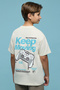 Boy's Beige Printed T-Shirt with Crew Neck and Short Sleeves